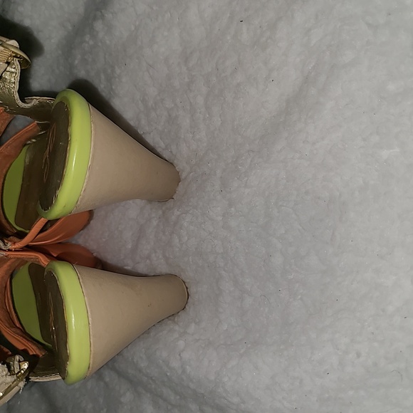 Seychelles Size 7 Peach, Lime Green, Tan Leather Heeled Sandals - Picture 7 of 10